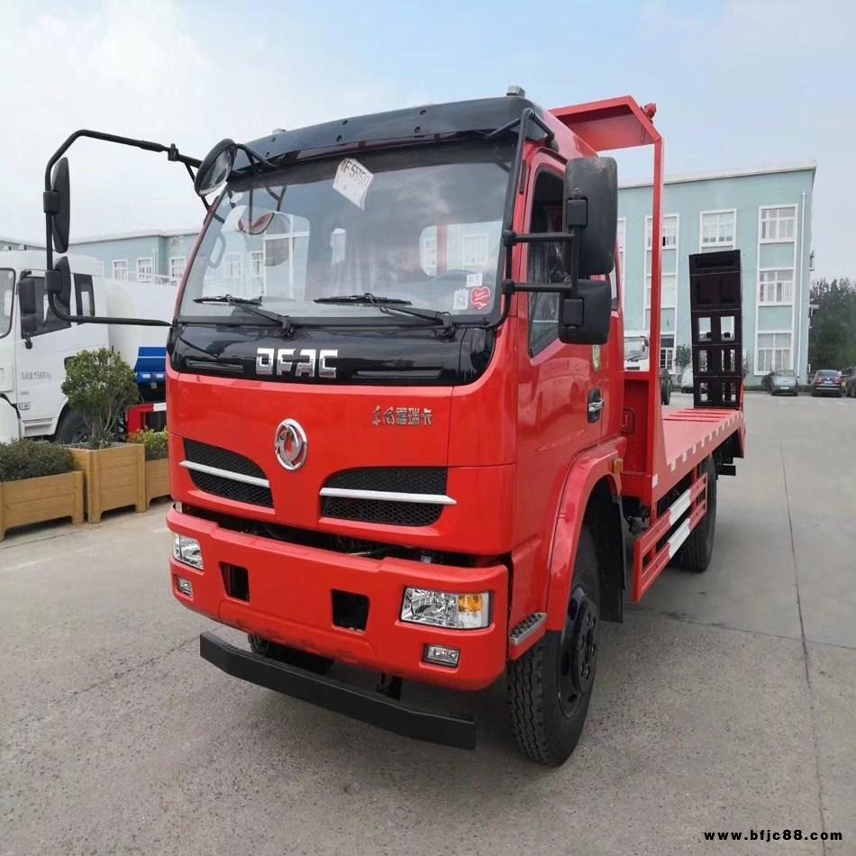 東風平板運輸車，能拖13噸以內的挖機板車，黃牌平板車，板長5米的挖掘機運輸車