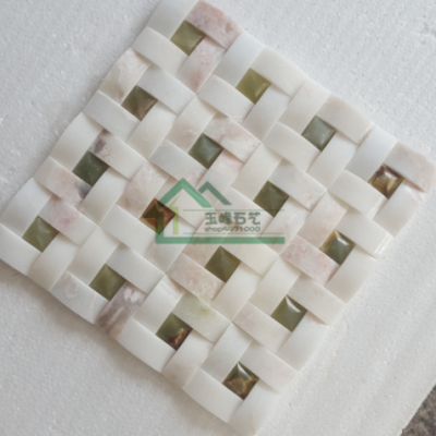 天然玉石大理石馬賽克 清新沙發(fā)電視背景墻 青玉玫瑰玉水晶白