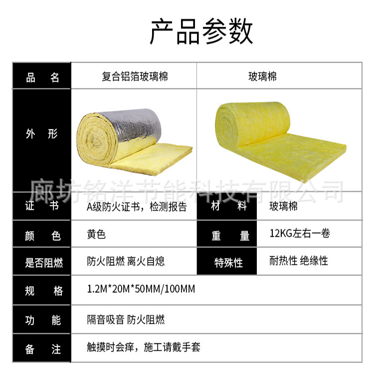 廠家直供玻璃棉卷氈隔音棉墻體輕鋼龍骨A級阻燃玻璃棉吸音保溫棉示例圖5