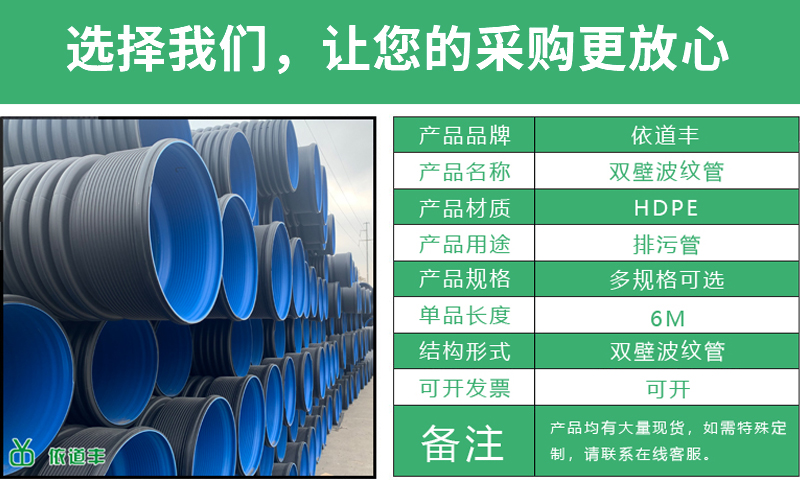 依道豐廠家hdpe雙壁波紋管 DN600DN800浙江hdpe雙壁波紋管型號 浙江廠家hdpe雙壁波紋管示例圖3