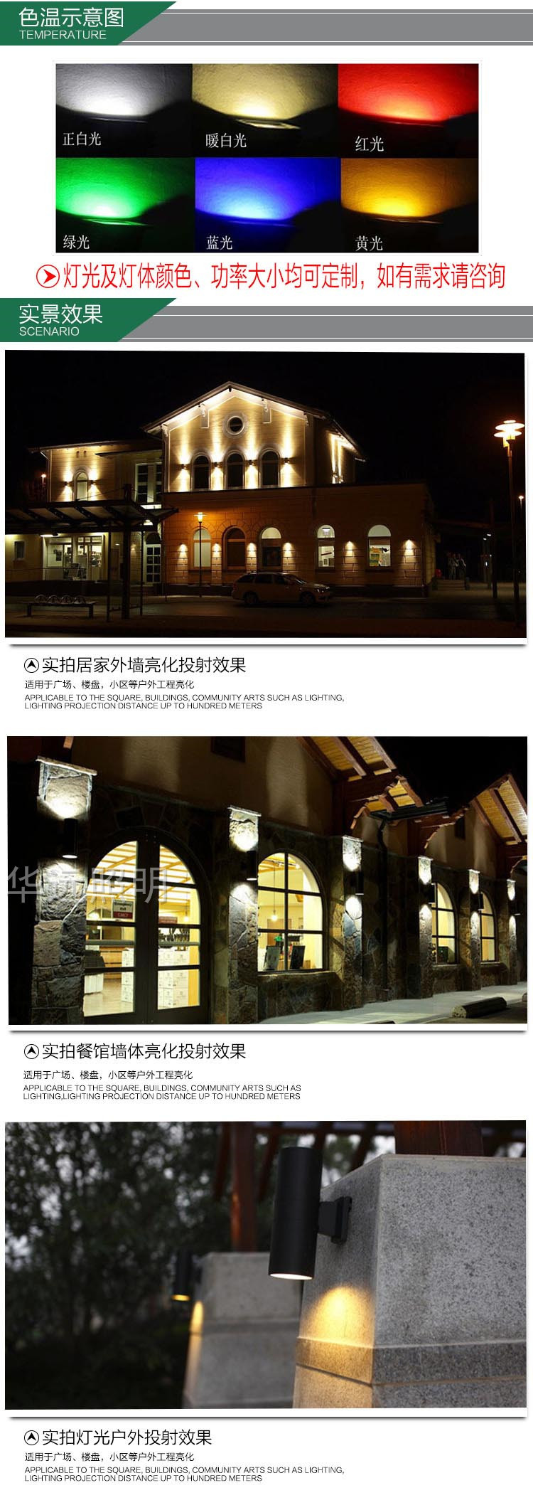 壁燈led雙頭壁燈室外6w18w24w36w雙向方形壁燈 壁燈外墻射燈示例圖11