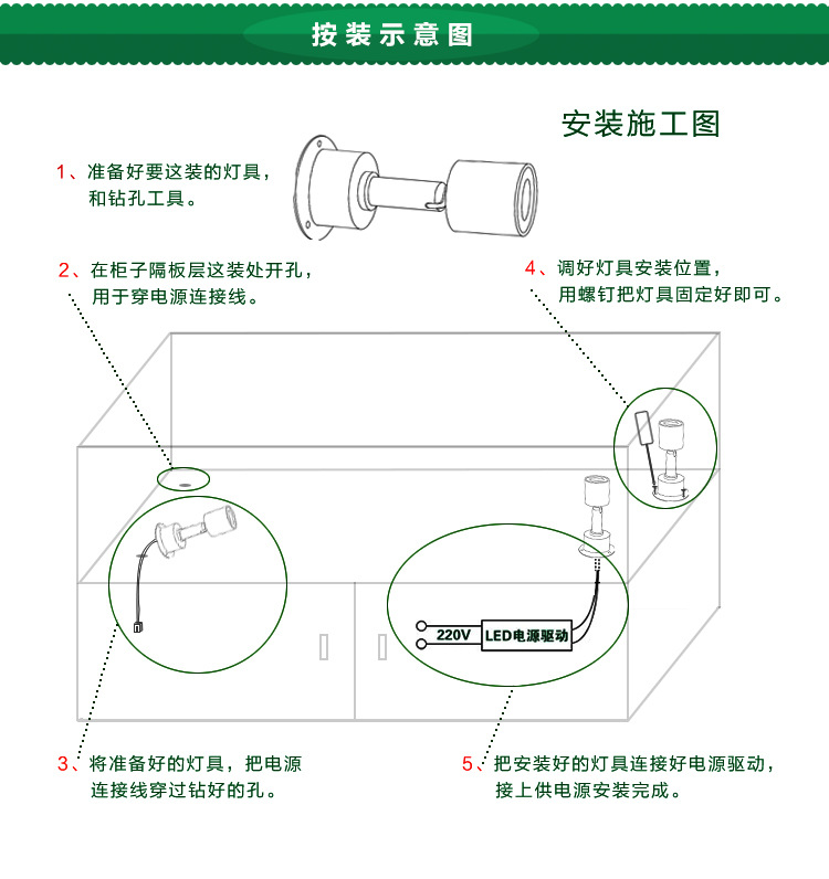 嘉韜12V射燈led柜臺燈LED明裝射燈1W櫥柜燈LED房車燈具LED珠寶燈示例圖9