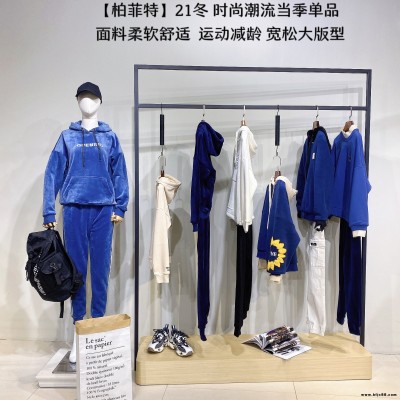 品牌折扣女裝折扣女裝女裝尾貨柏菲特21冬 女式套頭連帽上衣加絨衛衣貨源品牌女裝折扣批發