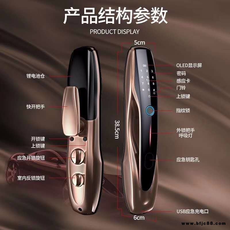 深圳六臻科技W322帕拉美全自動半導(dǎo)體指紋刷卡密碼鎖防盜門木門智能鎖廠家直銷