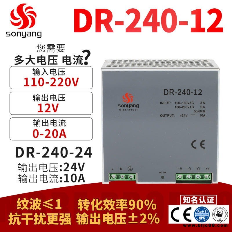 DR-240-12導(dǎo)軌式開關(guān)電源 工業(yè)級(jí)電源開關(guān) 導(dǎo)軌式電源特殊定制