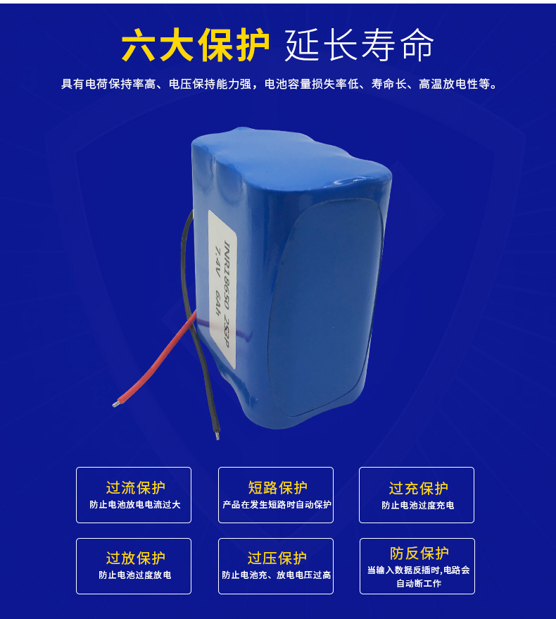 7.4V6000mah藍牙音箱圓柱型儲能鋰電池 18650應急燈玩具鋰電池組示例圖5
