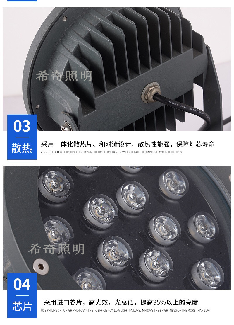 led投射燈圓形投光燈插地燈庭院草坪地插照樹燈公園景區射樹燈24W示例圖21