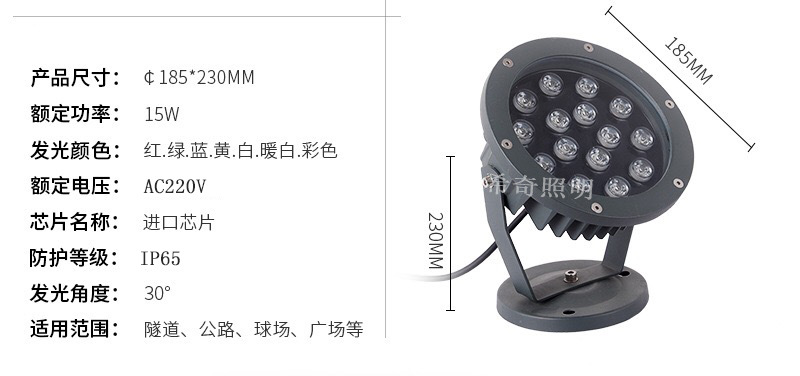 led投射燈圓形投光燈插地燈庭院草坪地插照樹燈公園景區射樹燈24W示例圖13