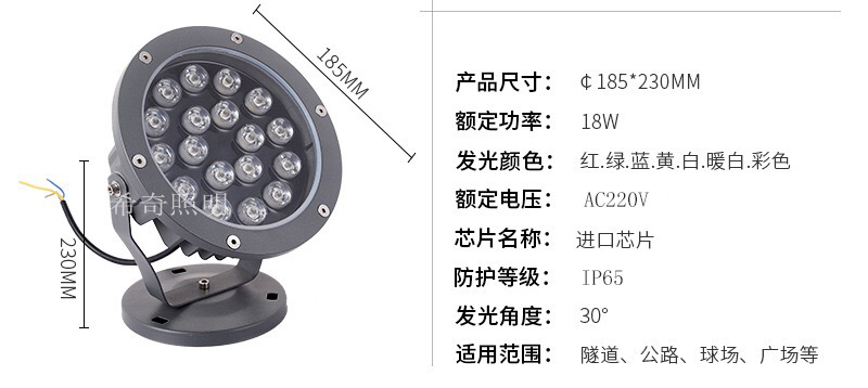 led投射燈圓形投光燈插地燈庭院草坪地插照樹燈公園景區射樹燈24W示例圖12