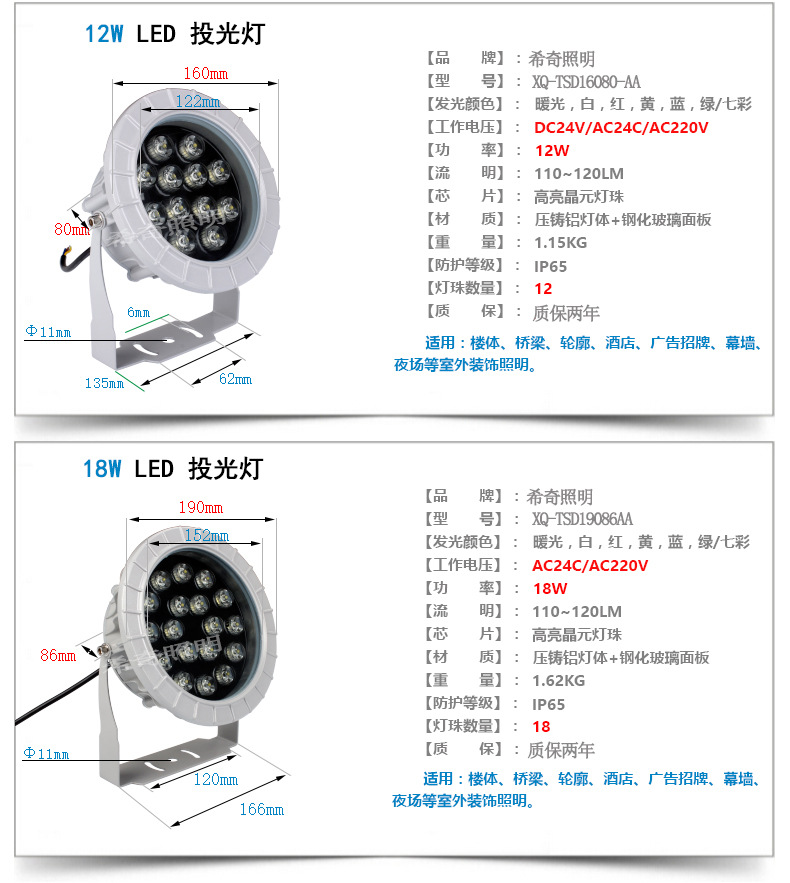 廠(chǎng)家批發(fā)led投光燈3W6W9W12W18W聚光燈廣告燈廣場(chǎng)led投射燈戶(hù)外示例圖10