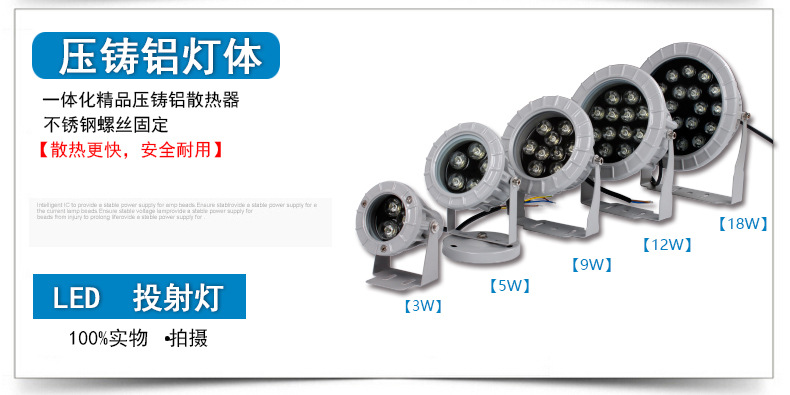 廠(chǎng)家批發(fā)led投光燈3W6W9W12W18W聚光燈廣告燈廣場(chǎng)led投射燈戶(hù)外示例圖12