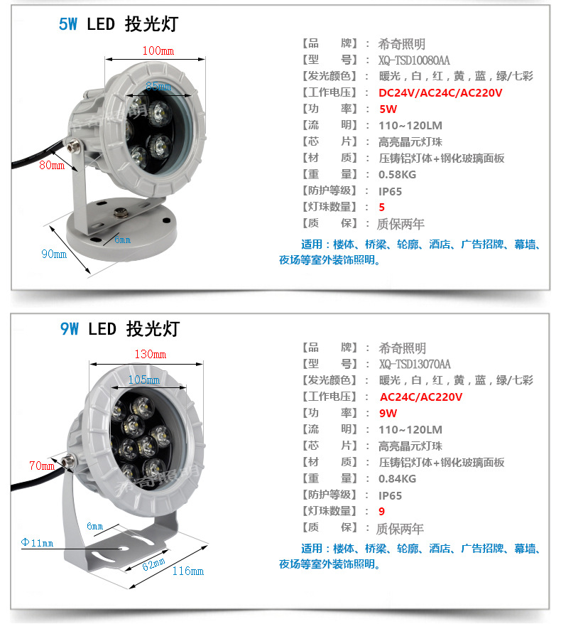廠(chǎng)家批發(fā)led投光燈3W6W9W12W18W聚光燈廣告燈廣場(chǎng)led投射燈戶(hù)外示例圖9