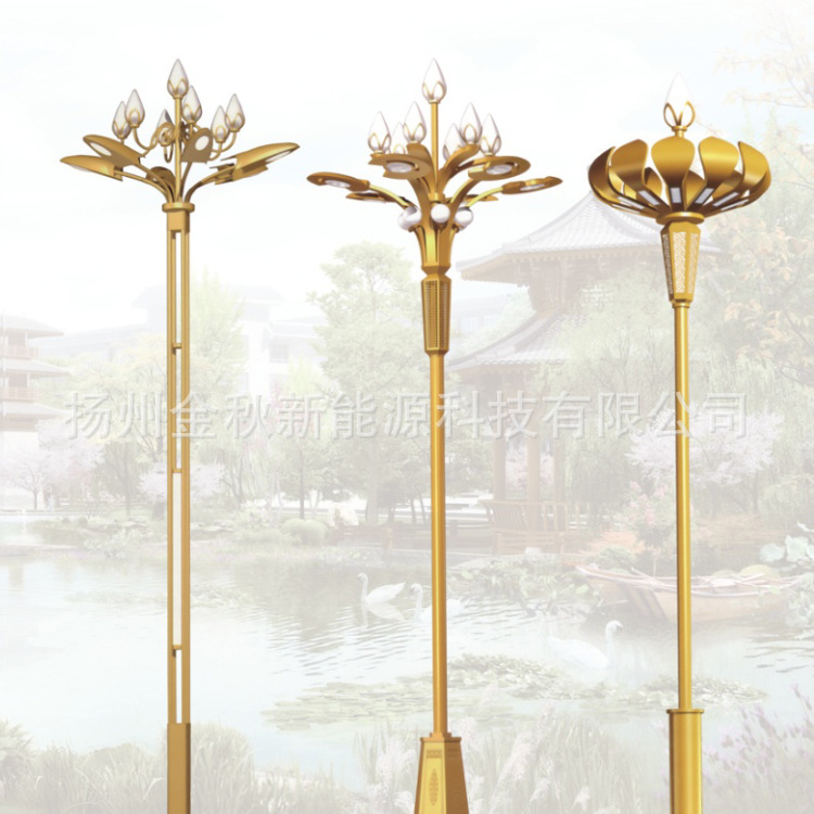 金秋庭院燈LED雙頭景觀燈鋁制公園小區院子廣場湖邊路燈戶外太陽能歐式3米庭院燈現代仿古太陽能庭院燈LED路燈生產廠家示例圖3