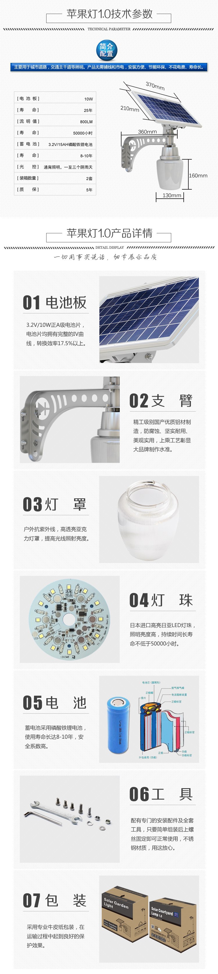 太陽能路燈 太陽能壁燈圍墻燈led庭院燈景觀燈小區路燈防水家用示例圖6