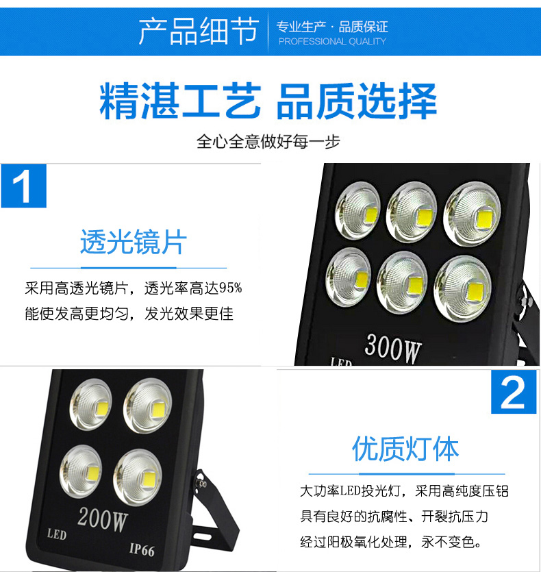惠彩照明 300W歐司朗芯片投光燈 300W高桿燈專(zhuān)用集成投光燈 300W隧道燈示例圖9