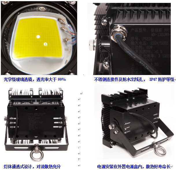高光通雙模組 LED集成投光燈 80w 100w 光效高達120lm/wLED泛光燈示例圖5