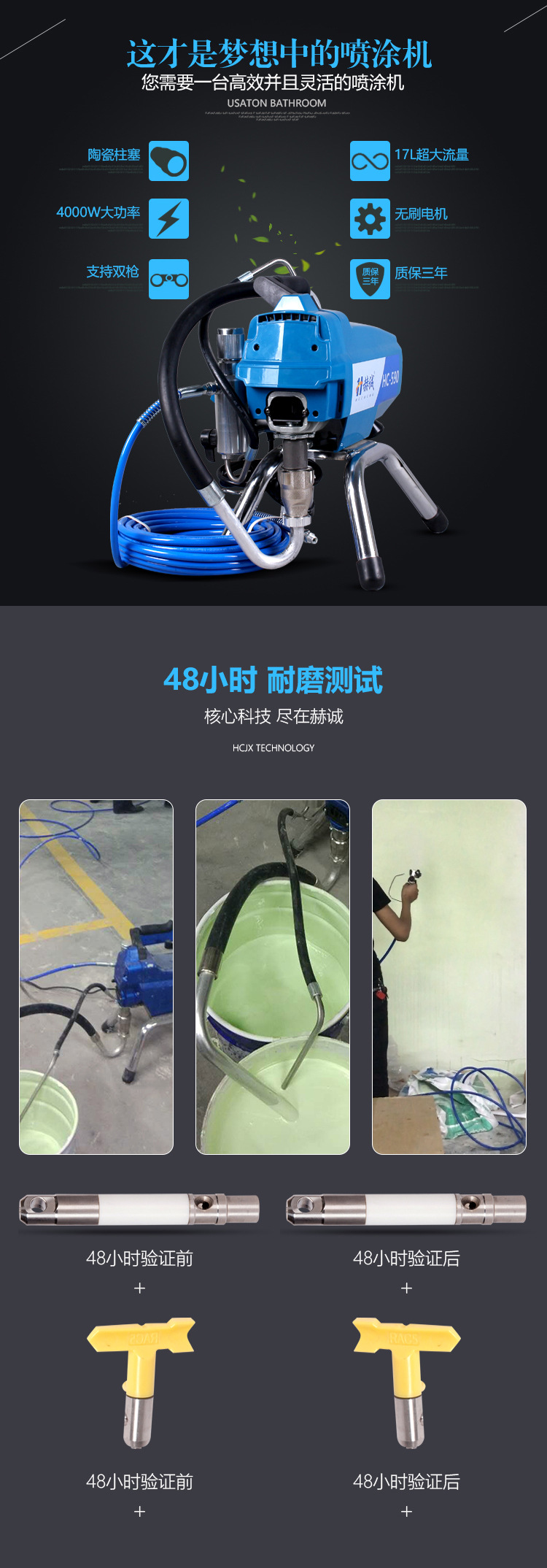 赫誠電動高壓無氣噴涂機鋼結構油漆乳膠漆外墻涂料電動噴漆機示例圖3