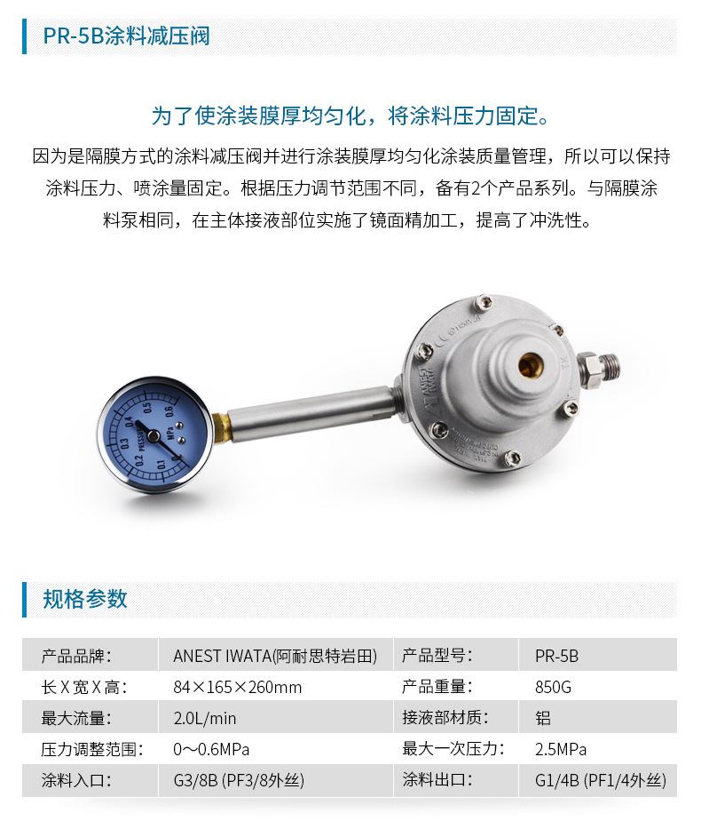 日本巖田涂料減壓閥 PR-5B涂料調節閥 手動涂料穩壓閥示例圖3